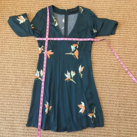 Urban Outfitters (UO) Isabel Empire Waist Mini Dress Green Floral - Picture 3 of 6